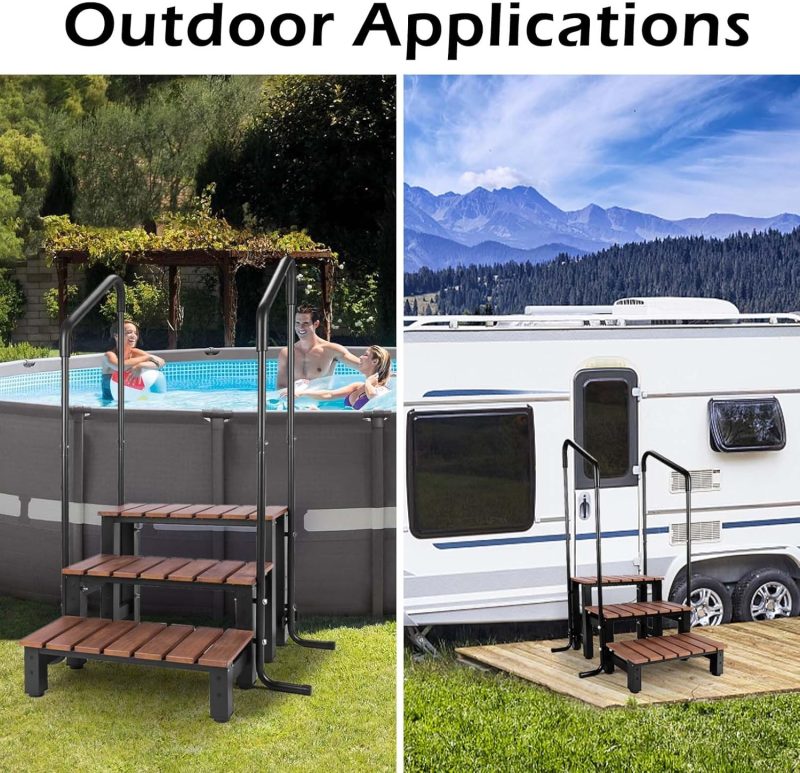 Hot tub Steps with handrails 550 LB Load Capacity above Ground Stairs Pool Steps Three Steps hot tub Steps with Railing RV Steps with Handrails Outdoor Spa Bathtub Step Ladder with Handrails - 图片 7