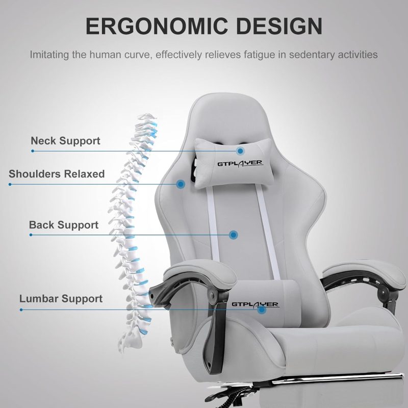 GTPLAYER Gaming Chair, Computer Chair with Footrest and Lumbar Support, Height Adjustable Game Chair with 360  -Swivel Seat and Headrest and for Office or Gaming (White) - Image 44