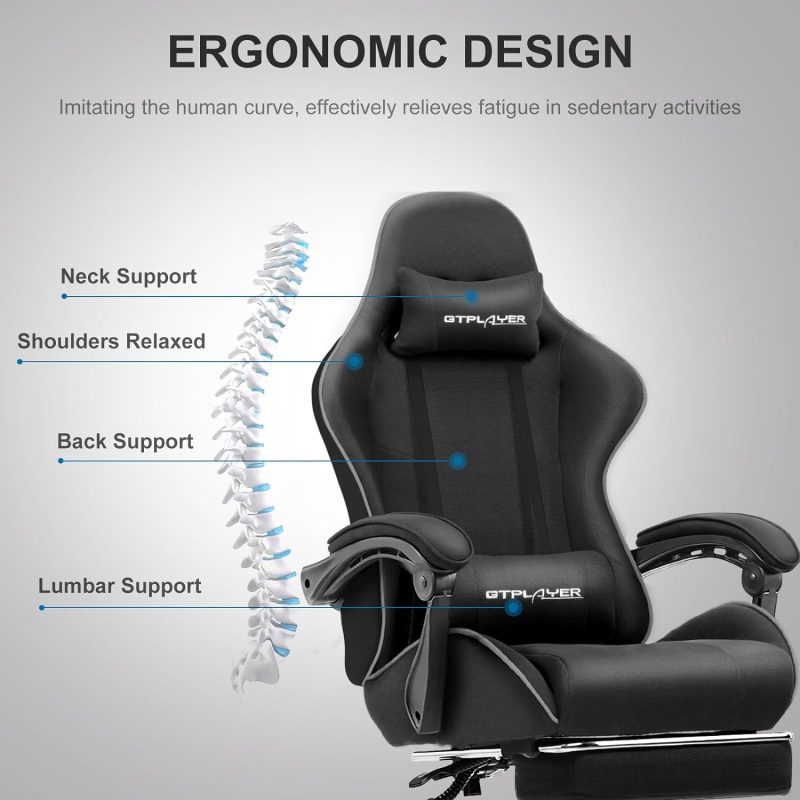 GTPLAYER Gaming Chair, Computer Chair with Footrest and Lumbar Support, Height Adjustable Game Chair with 360  -Swivel Seat and Headrest and for Office or Gaming (White) - Image 28