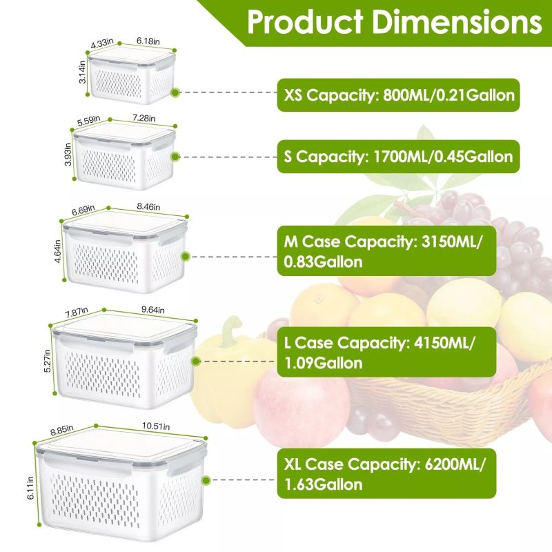 5-Pieces Fruit Vegetable Storage Containers For For Fridge With Lids & Colanders - Image 8