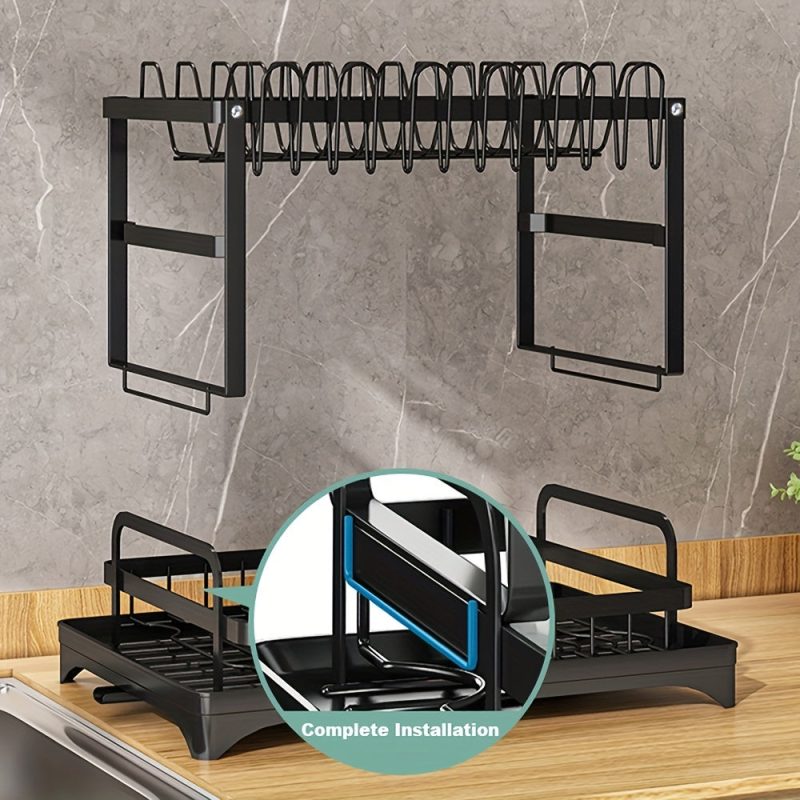 2-Tier Stainless Steel Dish Drying Rack for Kitchen Counter, Over the Sink with Utensil Holder and Cutting Board Storage - Image 11