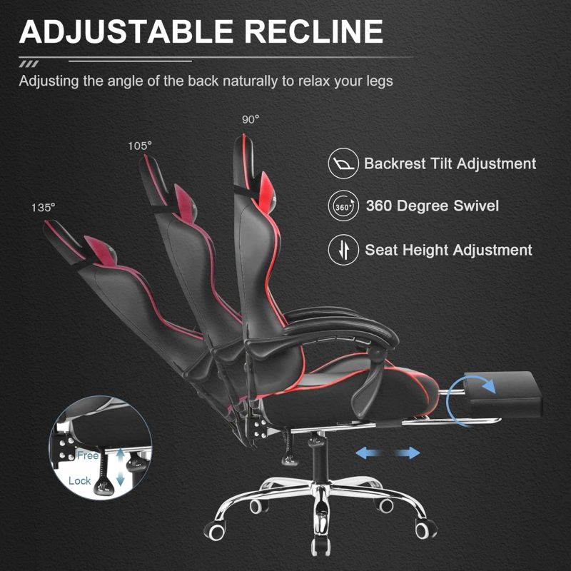 GTPLAYER Gaming Chair, Computer Chair with Footrest and Lumbar Support, Height Adjustable Game Chair with 360  -Swivel Seat and Headrest and for Office or Gaming (White) - Image 23