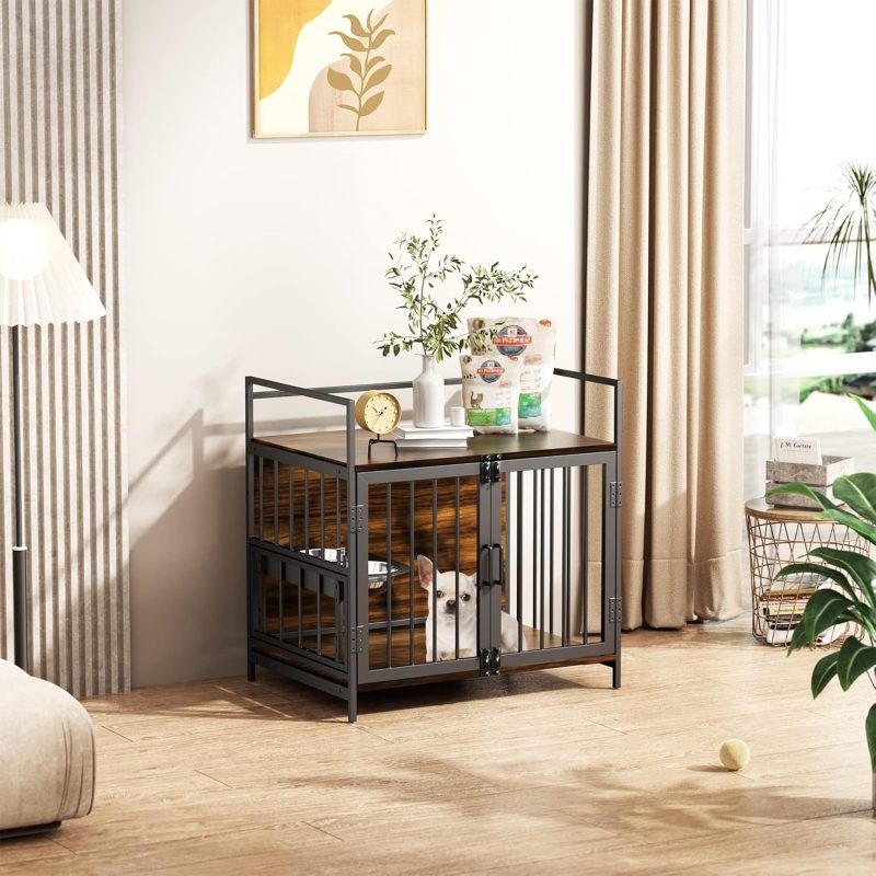 Furniture Style Large Dog Crate with 360° & Adjustable Raised Feeder for Dogs 2 Stainless Steel Bowls -End Table House Pad, Indoor Use,41" L X 24" W 36" H, Classic Brown - Image 16