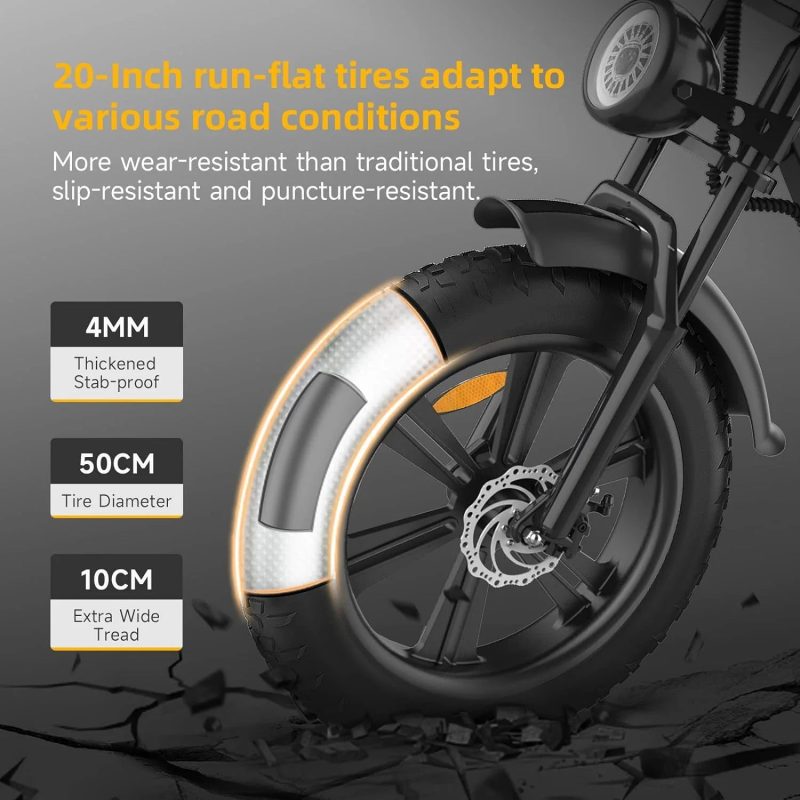 Happyrun Electric Bike for Adults 20" Fat tire with 750W Motor Ebike 48V 18AH Removable Battery 20MPH & 68 Miles - Image 4