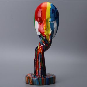Abstract Creative Contemporary Art Painted Lady Woman Face in Hand Thinker Statue for Living Room Bedroom Decor