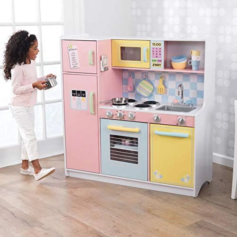 KidKraft KidKraft Wooden Large Pastel Play Kitchen with Turning Knobs, See-Through Doors and Play Phone, Gift for Ages 3+ 42.30 x 17.60 x 43.00 Inches - Image 8