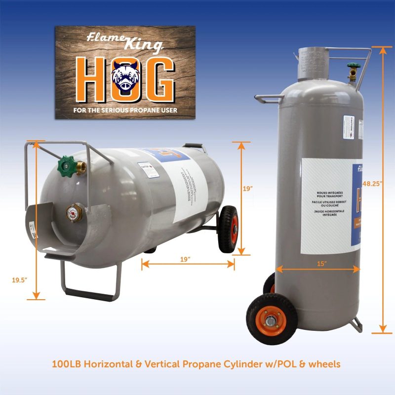 Flame King 100lb Empty Horizontal & Vertical Propane Cylinder with POL & Wheels - Image 6