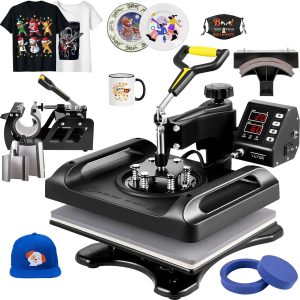 Heat Press Machine 8 in 1 Combo - 15x15 Tshirt Press Machine with Tumbler Press,, Black