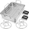 151⁄4” Roasting Pan with Rack, 7 PCS  Stainless Steel Roaster, Lasagna Pan with Cooling Flat & V-Shaped Baking Rack, Grilling Chicken Holder, Meat Shredding Claws,