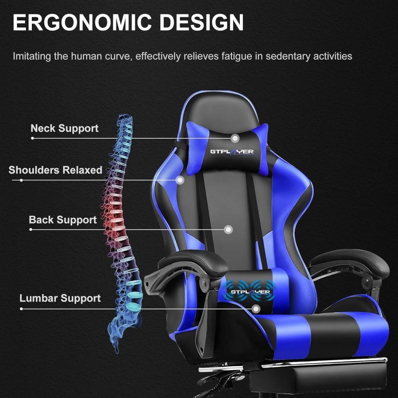 GTPLAYER Gaming Chair, Computer Chair with Footrest and Lumbar Support, Height Adjustable Game Chair with 360  -Swivel Seat and Headrest and for Office or Gaming (White) - Image 58