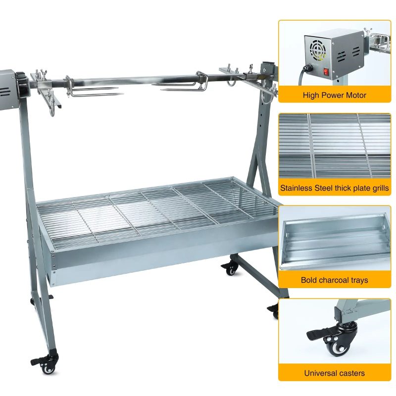 Rocita Rotisserie Grill Roaster, 132lbs Charcoal Grill Outdoor BBQ Grill Pig Lamb Spit Roaster with 25W Motor and Hand Crank - Image 5