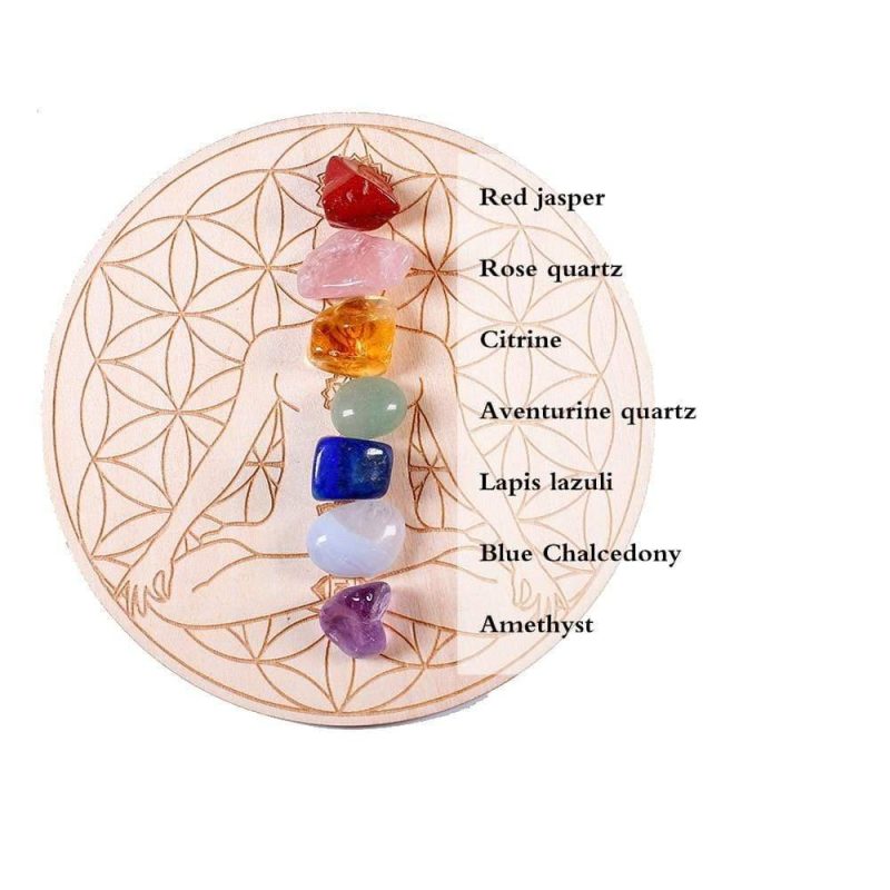 7 Chakra Healing Stones with array Wood Plate - Image 3