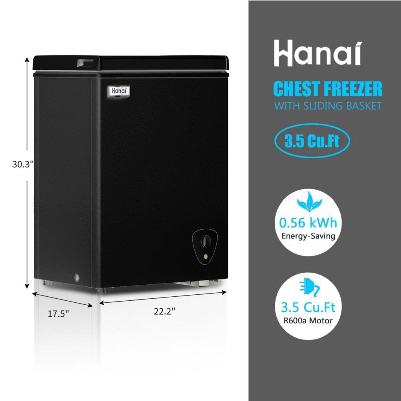 Wanai Chest Freezer, 3.5 Cubic Deep Freezer with Top Open Door and Removable Storage Basket - Image 7