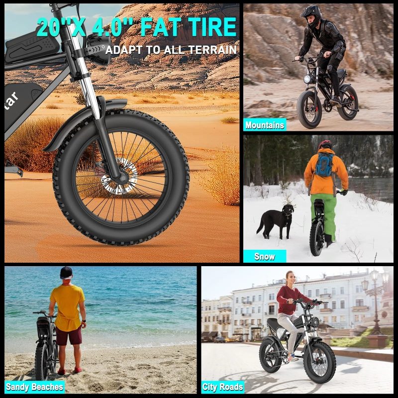 Electric Bike for Adults Ridstar, 1200W 30mph Moutain Bike,48V 15.6AH Battery E-Bike,20" Fat Tire Electric Motorcycle,Electric Bicycle 7 Speed Full Suspension - Image 4