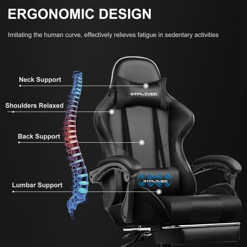 GTPLAYER Gaming Chair, Computer Chair with Footrest and Lumbar Support, Height Adjustable Game Chair with 360  -Swivel Seat and Headrest and for Office or Gaming (White) - Image 37