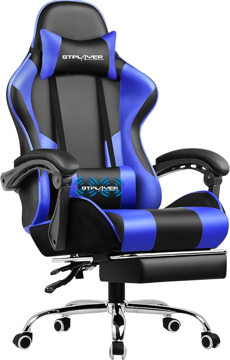 GTPLAYER Gaming Chair, Computer Chair with Footrest and Lumbar Support, Height Adjustable Game Chair with 360  -Swivel Seat and Headrest and for Office or Gaming (White) - Image 5