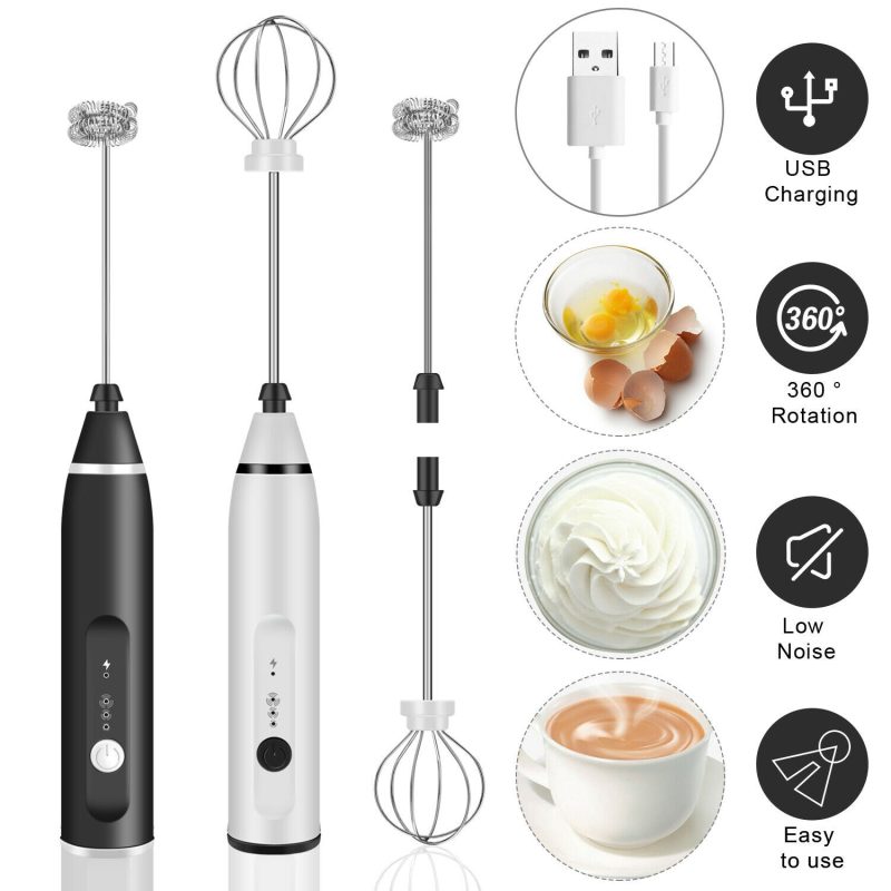 3 Pc Handheld Electric Milk Frother and Egg Beater, USB Charged - Image 8