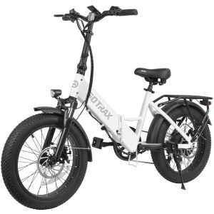 GOTRAX F2 Step-Through Foldable Electric Bike - 20" x 3" Air Filled Tires - 20MPH & up to 40 Mile Range - White - MadeInUSA
