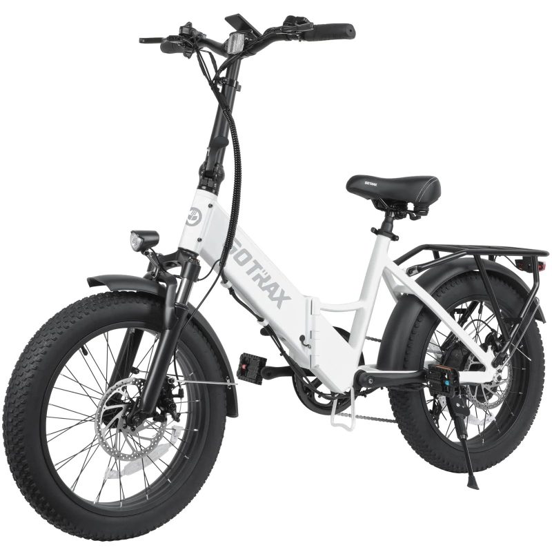 GOTRAX F2 Step-Through Foldable Electric Bike - 20" x 3" Air Filled Tires - 20MPH & up to 40 Mile Range - White - MadeInUSA