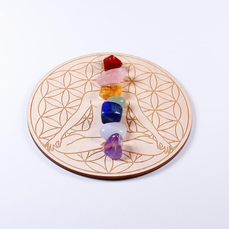 7 Chakra Healing Stones with array Wood Plate - Image 2