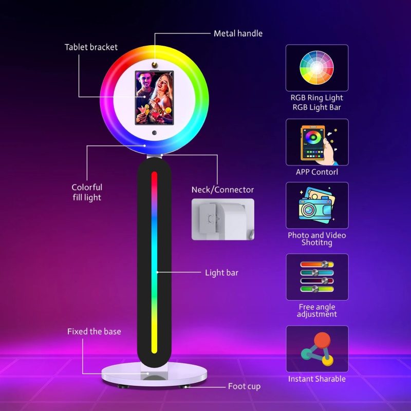 IPad PhotoBooth Stand with Light Ring Portable Stand Selfie Machine for Any iPad with Remote APP Control - 图片 4