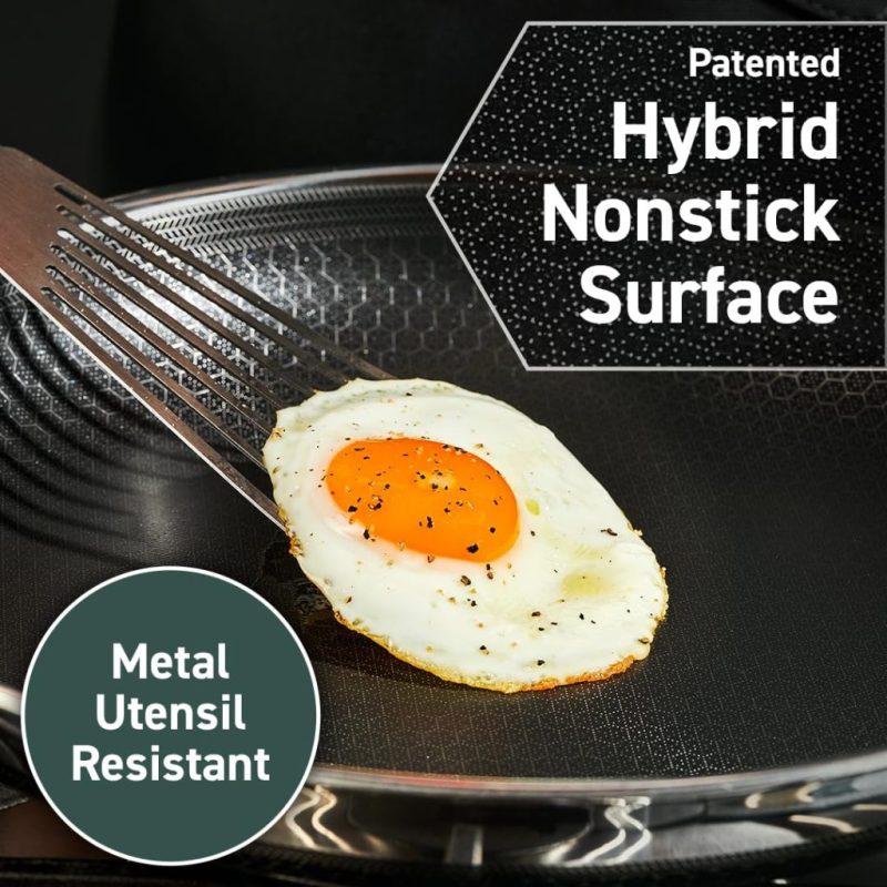 HexClad 6-Piece Hybrid Nonstick Fry Pan Set with Lids, Stainless Steel, 8/10/12-Inch, Oven & Dishwasher Safe - Image 4