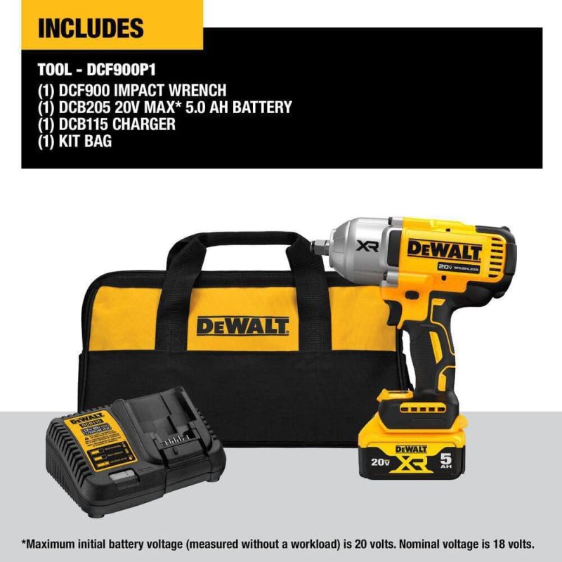 DEWALT 20V MAX Lithium-Ion Cordless 1/2 in. Impact Wrench Kit DCF900P1 - Image 4