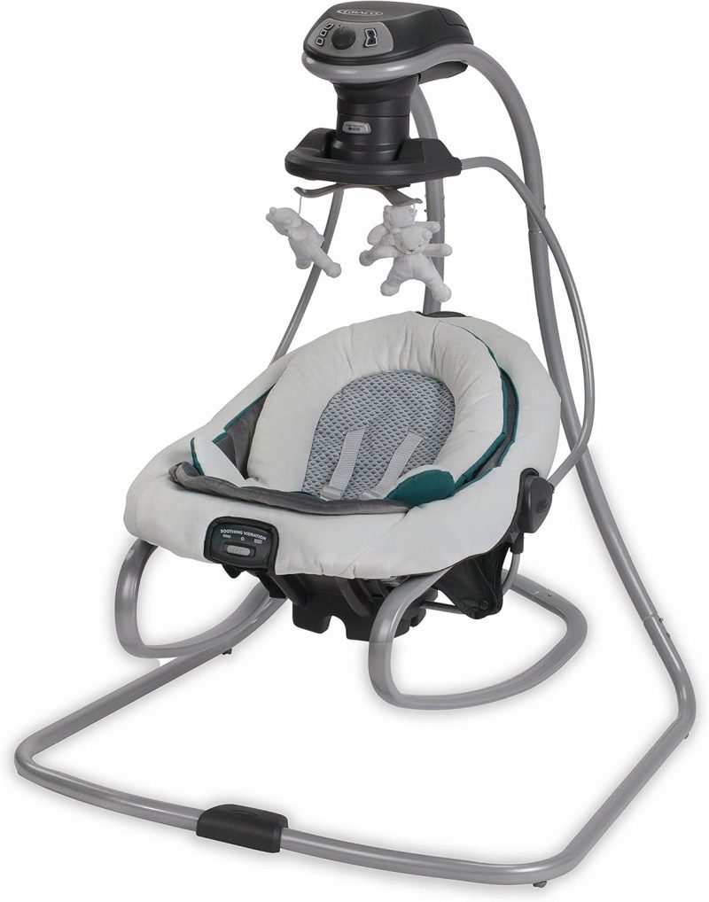 Graco DuetSoothe Swing and Rocker, Sapphire, 3-Position, 2-Speed Vibration, Portable with Carry Handles