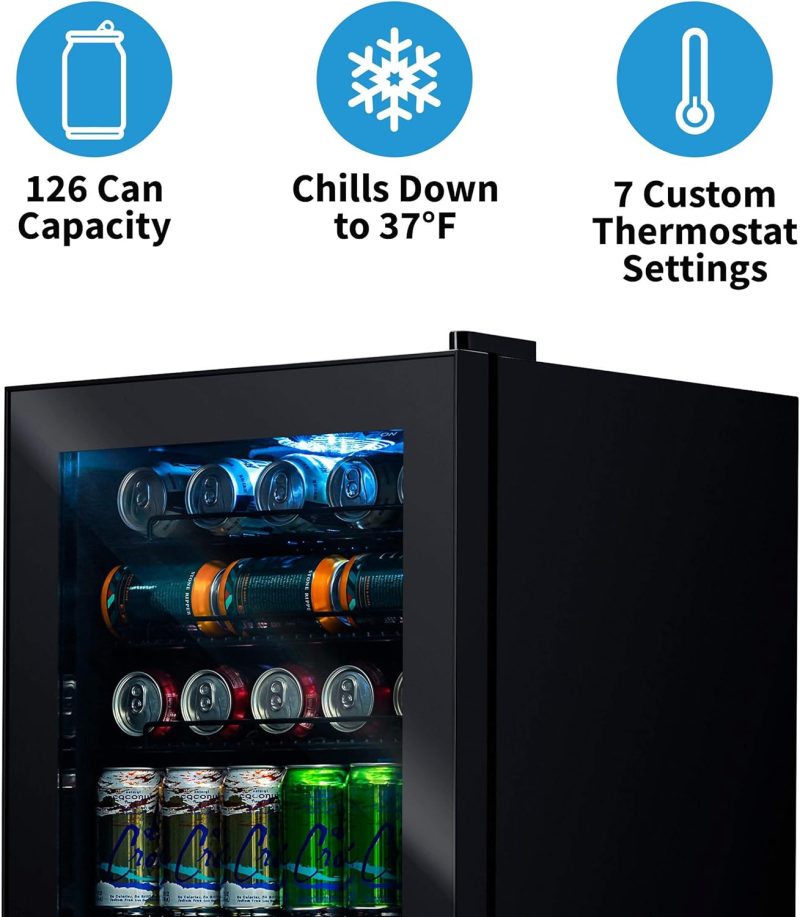 Beverage Refrigerator Cooler | 126 Cans Free Standing with Right Hinge Glass Door | Mini Fridge Beverage Organizer Perfect For Beer, Wine, Soda, And Cooler Drinks - Image 49