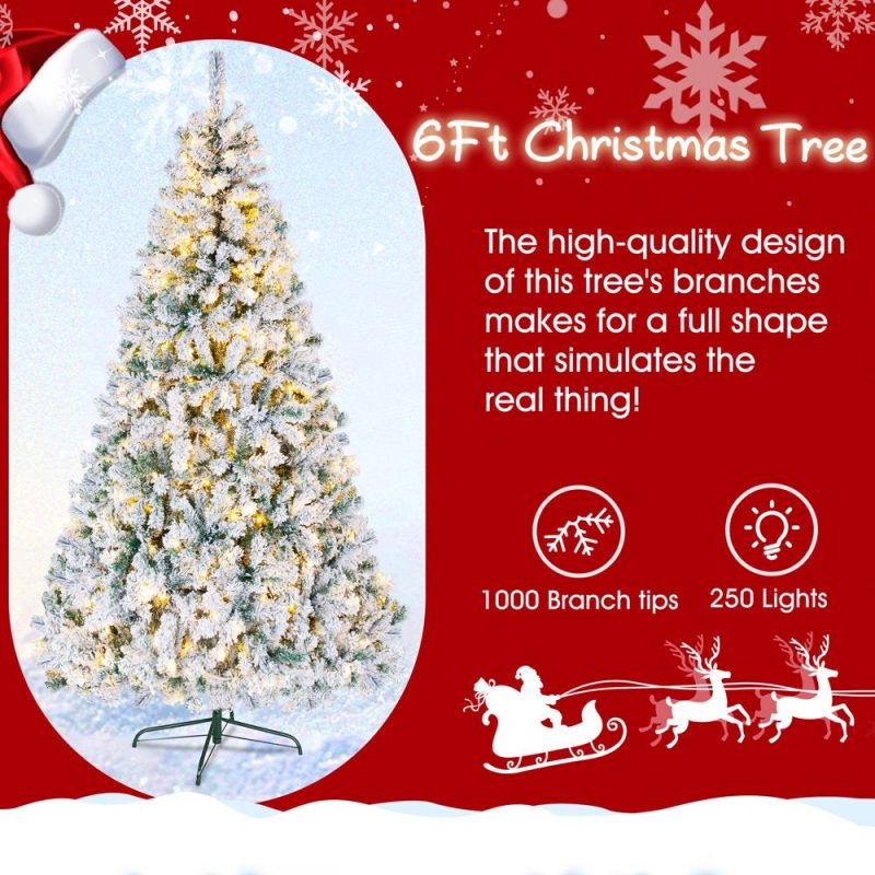 iFanze 6ft Pre-Lit Snow Flocked Christmas Tree with 1000 Tips 250 Warm Lights, Hinged Artificial Holiday Xmas Pine Tree - 图片 4