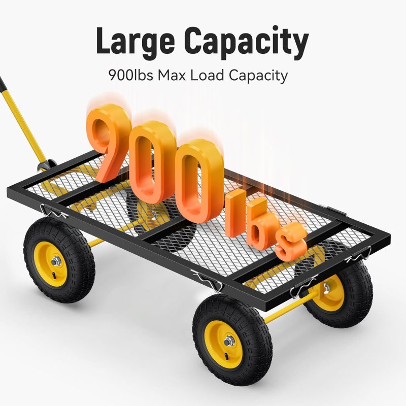 Steel Garden Cart, 2-in-1 1400 lbs Heavy Duty Utility Wagon, with Removable Mesh Sides to Convert into Flatbed, 240° U-Turn 13" Pneumatic Tires Garden Wagon for Farm Yard Lawn Garden Camping - Image 13