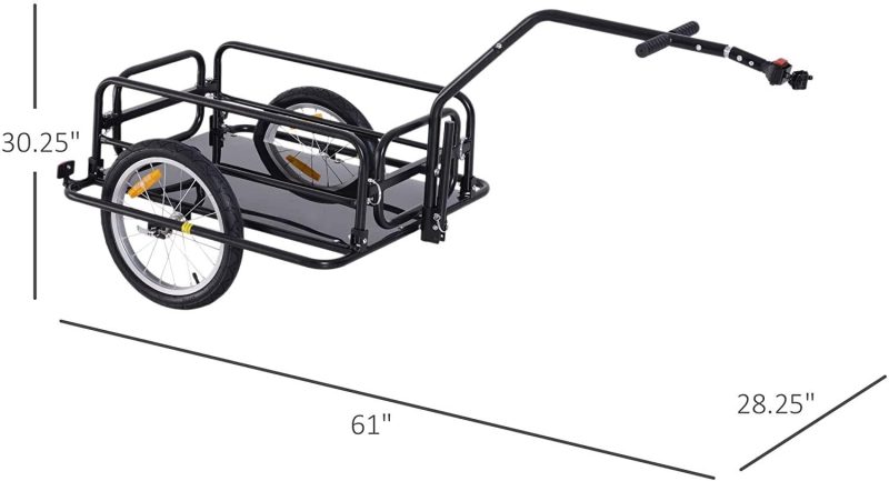 Aosom Foldable Bike Cargo Trailer Cart with Hitch, 80lbs Capacity, 16in Wheels, Black - Image 3
