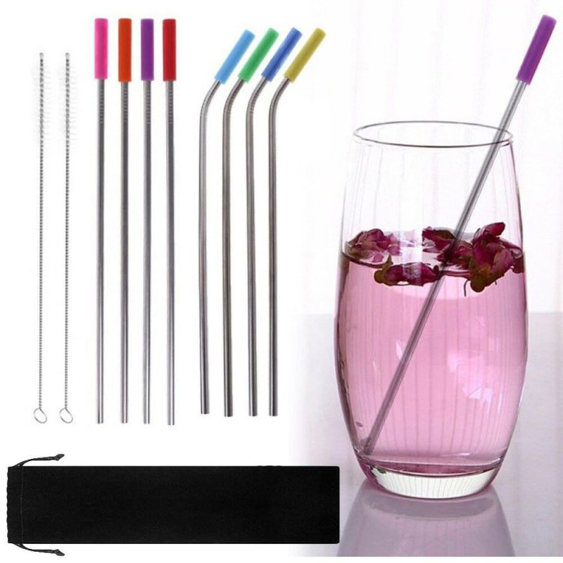 8 Pcs Stainless Steel Metal Drinking Reusable Straws + Cleaner Brush Kit - 图片 3