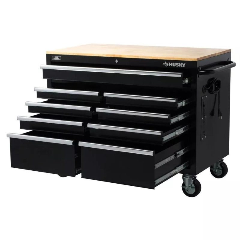 🔥46 in. W x 24 in. D 9-Drawer Gloss Black Deep Tool Chest Mobile Workbench - Image 8