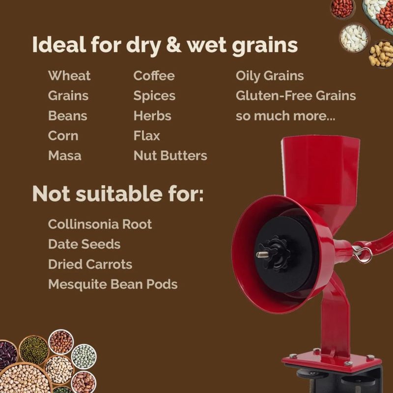 Manual Manual Grain Mill Red Miracle Primary Deluxe Dry and Oily grain - Kitchen flour mill, wheat stone mill - Image 4