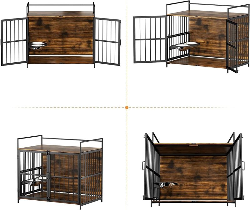 Furniture Style Large Dog Crate with 360° & Adjustable Raised Feeder for Dogs 2 Stainless Steel Bowls -End Table House Pad, Indoor Use,41" L X 24" W 36" H, Classic Brown - Image 22
