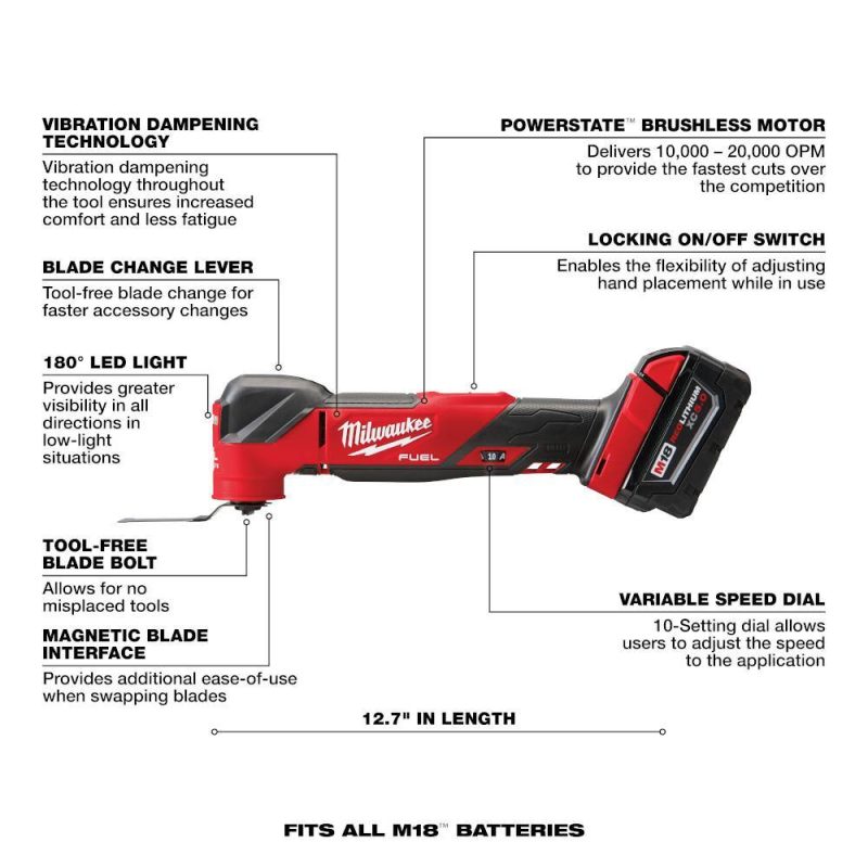 2836-21 M18 FUEL 18V Lithium-Ion Cordless Brushless Oscillating Multi-Tool Kit with one 5.0 Ah Battery, Charger and Tool Bag - Image 18