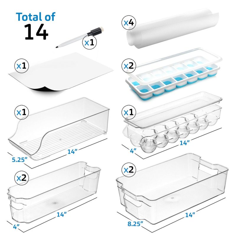 14 PC Clear Refrigerator Organizer Set, Storage Bins for Fridge, Freezer Or Pantry - Image 3