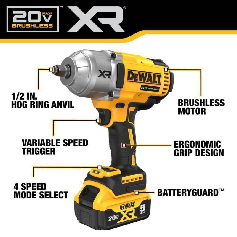DEWALT 20V MAX Lithium-Ion Cordless 1/2 in. Impact Wrench Kit DCF900P1 - Image 5