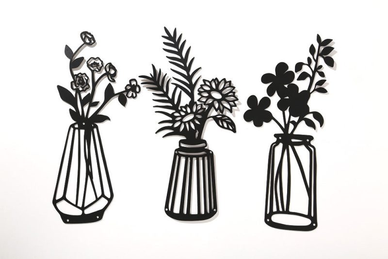 3PC Flat Metal Vase Wall Decor
