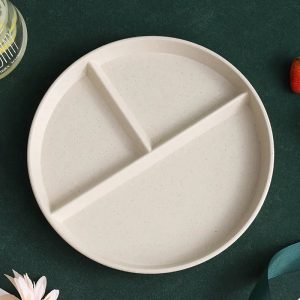 3-Compartment Divided Dinner Plate – Reusable, Microwave-Safe PP for Portion Control
