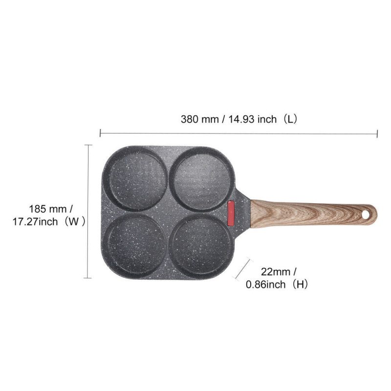 4 Hole Omelet Pan- Burger, Egg, Ham, Pancake Maker With Free Brush & Spatula - Image 7
