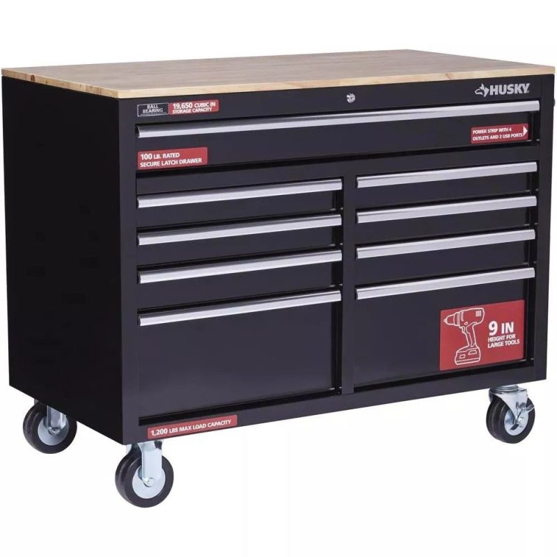 🔥46 in. W x 24 in. D 9-Drawer Gloss Black Deep Tool Chest Mobile Workbench - Image 4