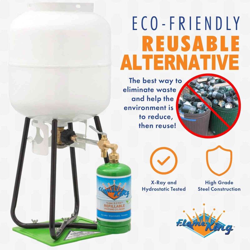 Flame King Eco Friendly 1lb Refillable Reusable Propane Cylinder + Refill Kit - Image 2