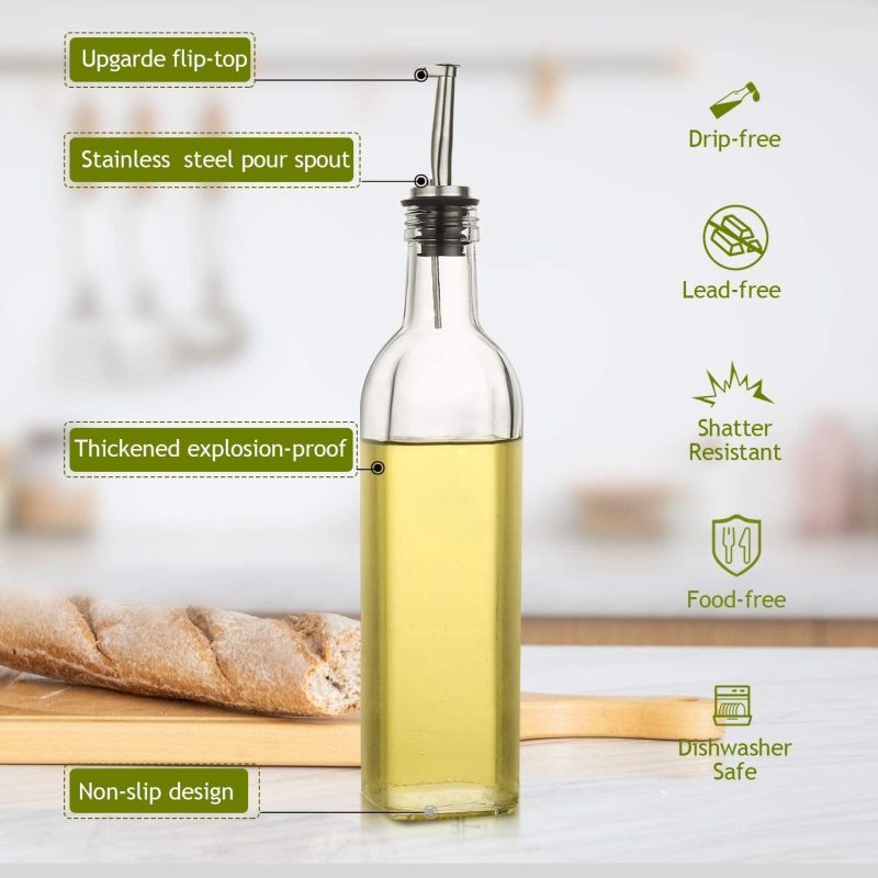 2 PACK, 17 Oz Glass Olive Oil Dispenser Bottle Set – 500ML - Image 2