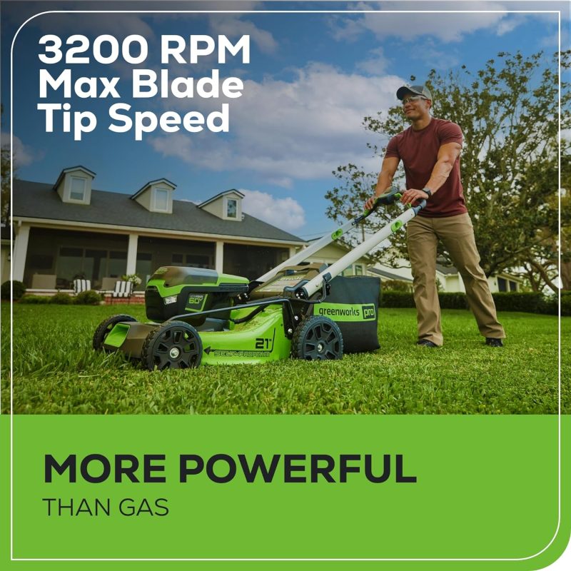 Greenworks 60V 21” Cordless (Self-Propelled) Lawn Mower , 2 x 4.0Ah Batteries and Dual Port Rapid Charger - Image 4
