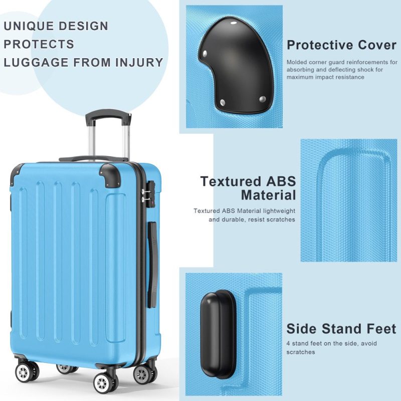 Sunbee 3 Piece Luggage Sets Hardshell Lightweight Suitcase with TSA Lock Spinner Wheels, Light Blue - Image 2