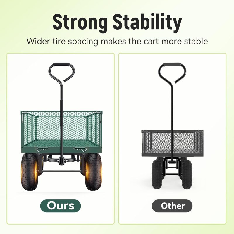 Steel Garden Cart, 2-in-1 1400 lbs Heavy Duty Utility Wagon, with Removable Mesh Sides to Convert into Flatbed, 240° U-Turn 13" Pneumatic Tires Garden Wagon for Farm Yard Lawn Garden Camping - Image 26