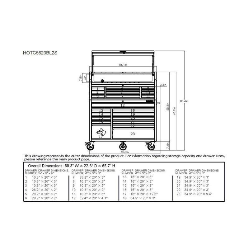 Husky 56 in. W x 22 in. D Heavy Duty 23-Drawer Combination Rolling Tool Chest and Top Tool Cabinet Set in Matte Blue HOTC5623BL2S - 图片 3
