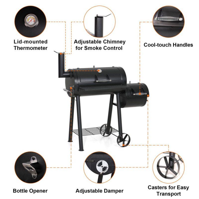 Sophia & William Portable BBQ Charcoal Grill with Offset Smoker - Image 7